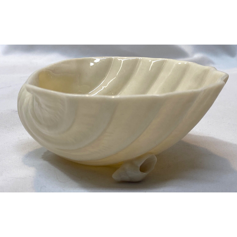 Belleek Irish Porcelain Shell Dish Sugar Bowl Green Mark 1950s